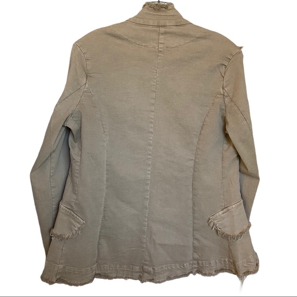 Long Sleeve Open Front Light Denim Military Jacket - Picture 4 of 12